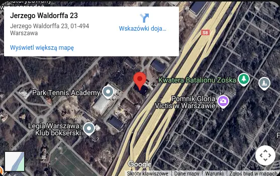 Mapa dojazdu do strzelnicy W23 w Warszawie